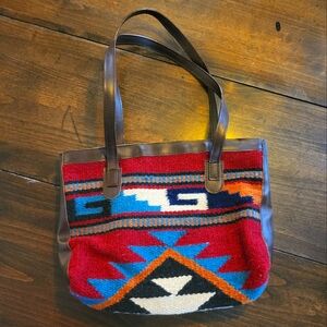 Vintage Kilim Wool and Leather Shoulder Bag